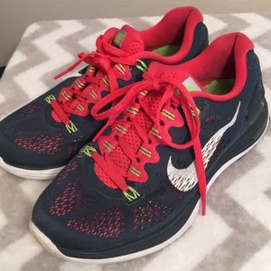 Nike Lunar Glides- Slate, Pink, Highlighter Yellow